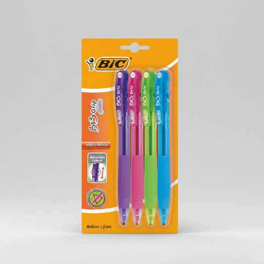 Bolígrafo Retráctil Bic Bu3 Grip Fashion 4 Piezas