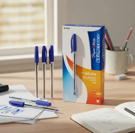 Plumas Paper Mate Kilométrico InkJoy 100 / Punto mediano / Tinta azul / 12 piezas