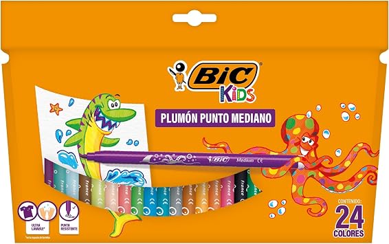 Plumón Bic Evolution Ultra Lavable, Colores Intensos, 24 Pzas