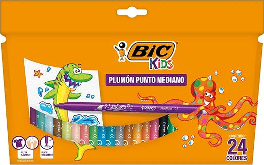 Plumón Bic Evolution Ultra Lavable, Colores Intensos, 24 Pzas