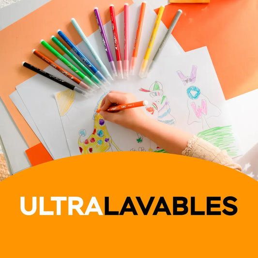 Plumón Bic Evolution Ultra Lavable, Colores Intensos, 24 Pzas