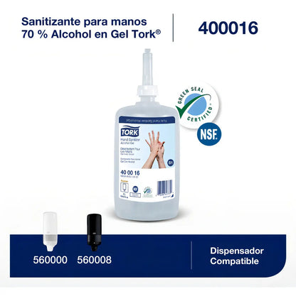 Tork Gel Antibacterial Prem 70% Alcohol 6 Envases/1000 Ml