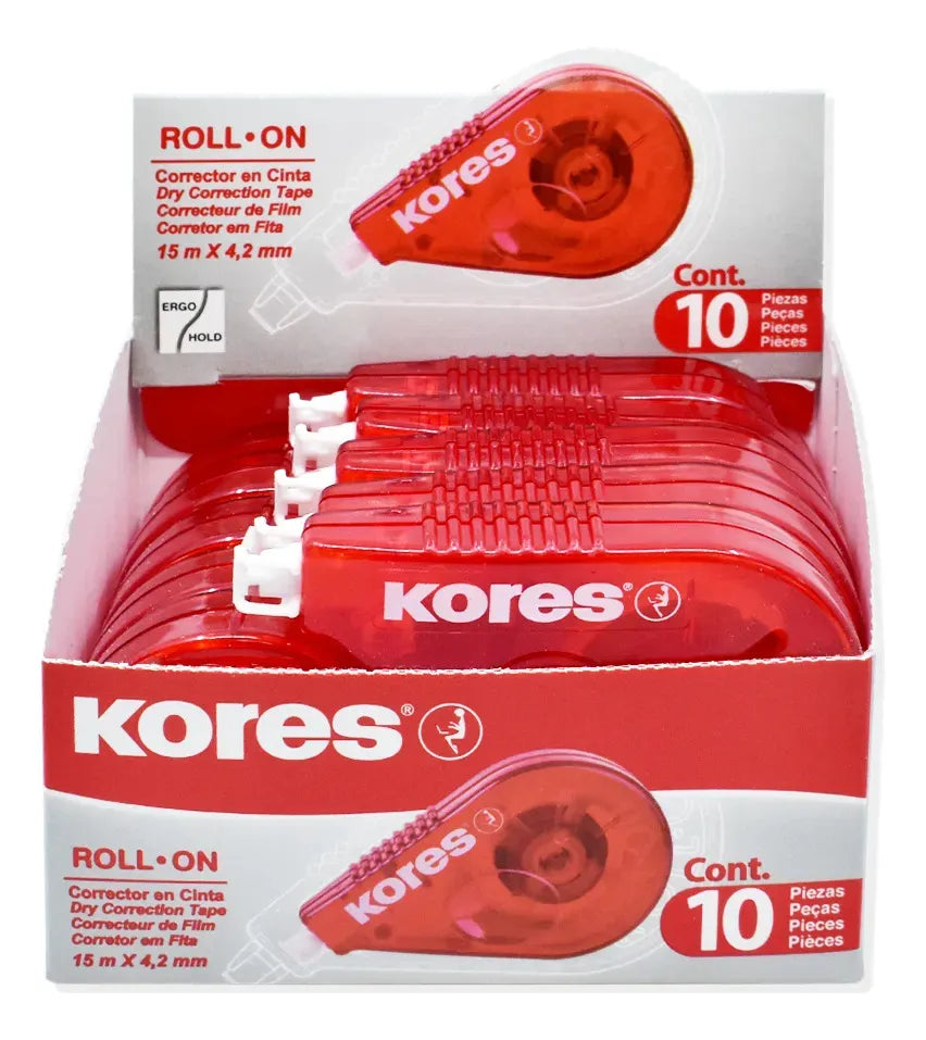 Corrector Cinta Roll On Rojo Kores 15 M X 4.2 10 Piezas