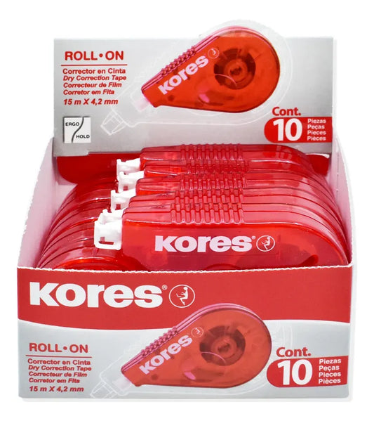 Corrector Cinta Roll On Rojo Kores 15 M X 4.2 10 Piezas