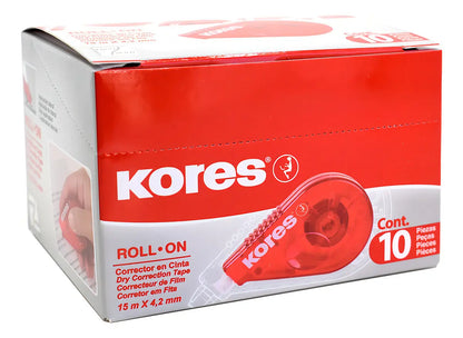 Corrector Cinta Roll On Rojo Kores 15 M X 4.2 10 Piezas