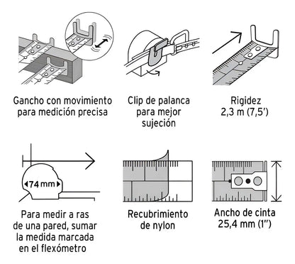 Flexómetro Contra Impacto, 5.5m, Cinta 25mm, Truper 14613