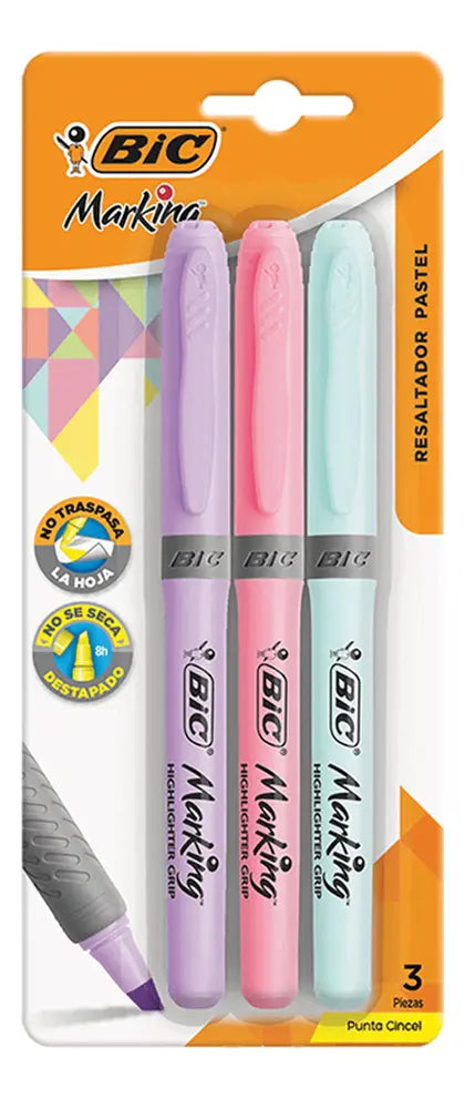 Marcatextos Pastel Bic Marking Con Grip 3 Piezas
