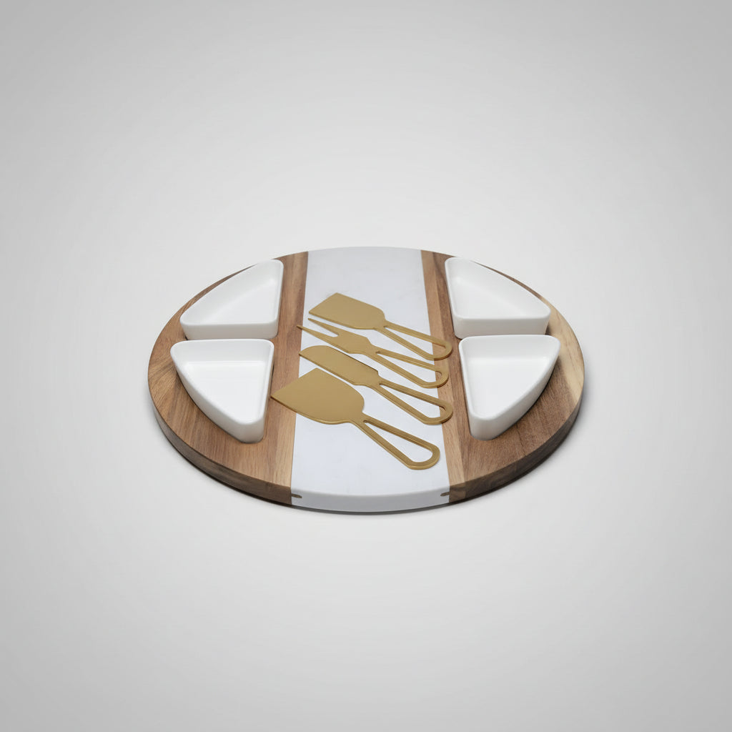 Set Tabla Gourmet De Madera Para Quesos Y Botanas Blanco Antideslizante