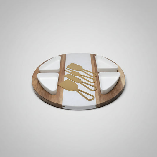 Set Tabla Gourmet De Madera Para Quesos Y Botanas Blanco Antideslizante