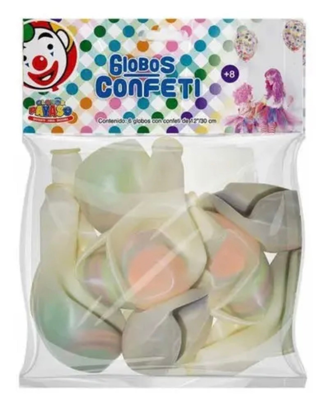 Globos Transparente Payaso Confeti 30 Piezas 30cm Látex Fiestas