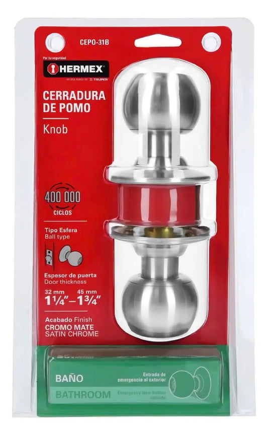 Cerradura Pomo Esfera Baño Cromo Mate Hermex 43462 Color Gris