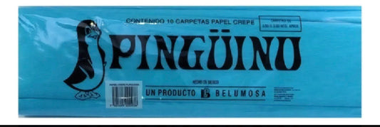 Pack Papel Crepé Turquesa Mate de Pingüino — 10 Pliegos para Decoración
